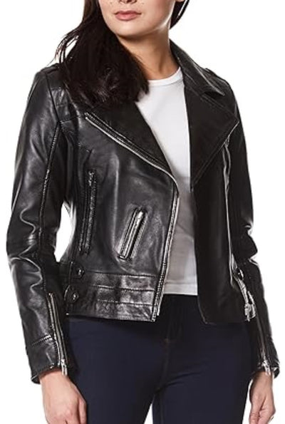 Elisa Black Genuine Leather Jacket Women 100% Pure