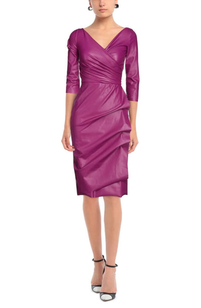Enime Midi Women Casual Leather Dress Purple Party Wear